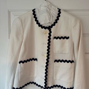 J. Crew White Jacket with Rick Rack Navy Trim